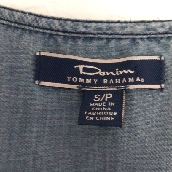 TOMMY BAHAMA Blue Jean Shirt Dress Dep Pockets Drawstring Waist Size Small - Picture 6 of 15